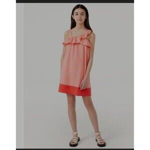 Free Assembly Girls Sz L 10/12 Pink Babydoll Dress Asymmetric Neck Summer Casual
